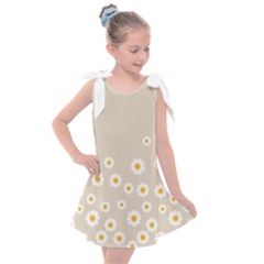 White Daisies Flower Pattern On Vintage Pastel Beige Background Retro Style Kids  Tie Up Tunic Dress by genx