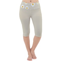 White Daisies Flower Pattern On Vintage Pastel Beige Background Retro Style Lightweight Velour Cropped Yoga Leggings by genx