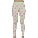 Roses flowers pink and pastel lime green pattern with retro dots Classic Yoga Leggings View1