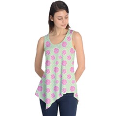 Roses Flowers Pink And Pastel Lime Green Pattern With Retro Dots Sleeveless Tunic by genx