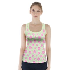 Roses Flowers Pink And Pastel Lime Green Pattern With Retro Dots Racer Back Sports Top