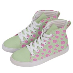 Roses Flowers Pink And Pastel Lime Green Pattern With Retro Dots Men s Hi-top Skate Sneakers by genx