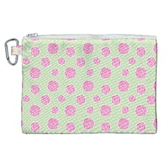 Roses Flowers Pink And Pastel Lime Green Pattern With Retro Dots Canvas Cosmetic Bag (xl) by genx