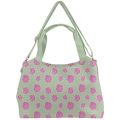 Roses Flowers Pink And Pastel Lime Green Pattern With Retro Dots Double Compartment Shoulder Bag by genx