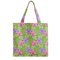 Lily Flowers Green Plant Natural Zipper Grocery Tote Bag