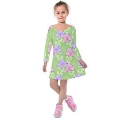 Lily Flowers Green Plant Natural Kids  Long Sleeve Velvet Dress by Pakrebo