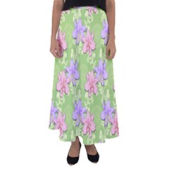 Lily Flowers Green Plant Natural Flared Maxi Skirt by Pakrebo