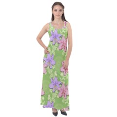 Lily Flowers Green Plant Natural Sleeveless Velour Maxi Dress by Pakrebo
