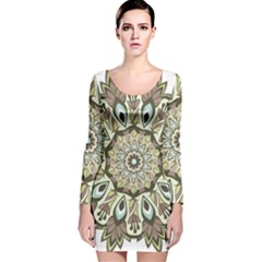 Mandala Pattern Round Floral Long Sleeve Velvet Bodycon Dress by Pakrebo