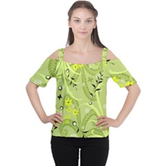 Seamless Pattern Green Garden Cutout Shoulder Tee