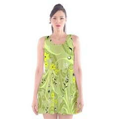 Seamless Pattern Green Garden Scoop Neck Skater Dress