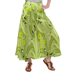 Seamless Pattern Green Garden Satin Palazzo Pants