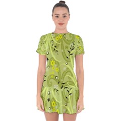 Seamless Pattern Green Garden Drop Hem Mini Chiffon Dress