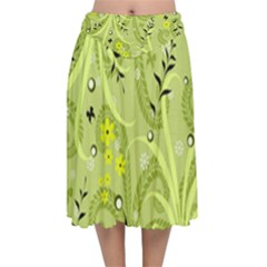 Seamless Pattern Green Garden Velvet Flared Midi Skirt
