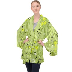 Seamless Pattern Green Garden Velvet Kimono Robe