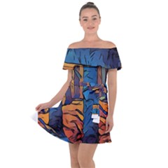 Woods Trees Abstract Scene Forest Off Shoulder Velour Dress by Pakrebo