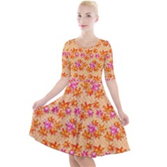 Maple Leaf Autumnal Leaves Autumn Quarter Sleeve A-Line Dress