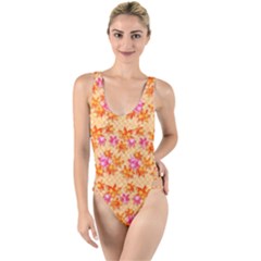 Maple Leaf Autumnal Leaves Autumn High Leg Strappy Swimsuit