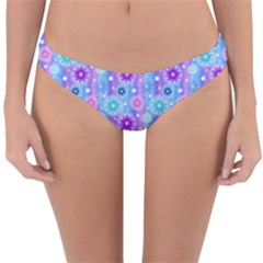 Flowers Light Blue Purple Magenta Reversible Hipster Bikini Bottoms by Pakrebo