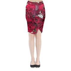 Roses Baby S Breath Bouquet Floral Midi Wrap Pencil Skirt by Pakrebo