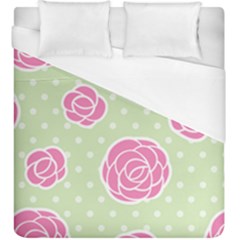 Roses Flowers Pink And Pastel Lime Green Pattern With Retro Dots Duvet Cover (king Size) by genx