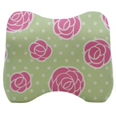 Roses flowers pink and pastel lime green pattern with retro dots Velour Head Support Cushion