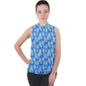 Hydrangea Blue Glitter Round Mock Neck Chiffon Sleeveless Top View1