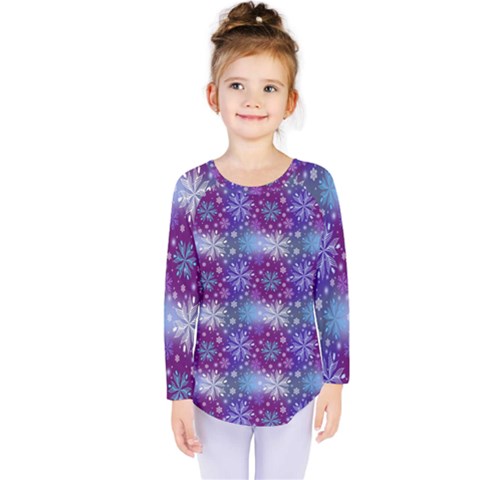 Snow White Blue Purple Tulip Kids  Long Sleeve Tee by Pakrebo