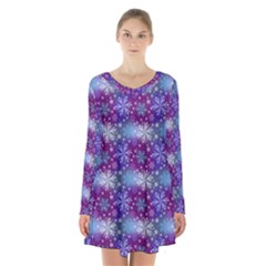 Snow White Blue Purple Tulip Long Sleeve Velvet V-neck Dress by Pakrebo