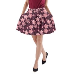 Cherry Blossoms Japanese Style Pink A-line Pocket Skirt