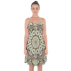 Seamless Pattern Abstract Mandala Ruffle Detail Chiffon Dress