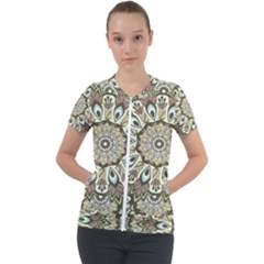 Seamless Pattern Abstract Mandala Short Sleeve Zip Up Jacket by Pakrebo