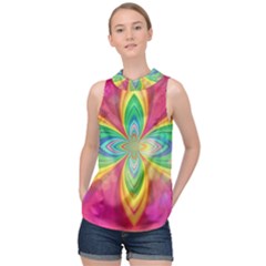 Color Abstract Form Ellipse Bokeh High Neck Satin Top by Pakrebo