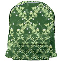 White Flowers Green Damask Giant Full Print Backpack by Pakrebo