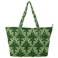 White Flowers Green Damask Full Print Shoulder Bag by Pakrebo