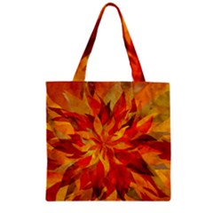 Flower Blossom Red Orange Abstract Zipper Grocery Tote Bag