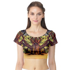 Tree Monster Maestro Landscape Short Sleeve Crop Top by Pakrebo