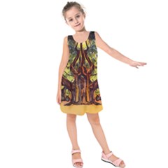 Tree Monster Maestro Landscape Kids  Sleeveless Dress by Pakrebo