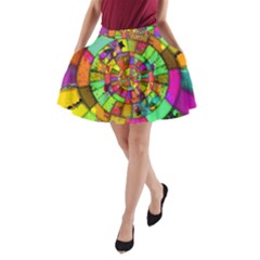 Color Abstract Rings Circle Center A-line Pocket Skirt