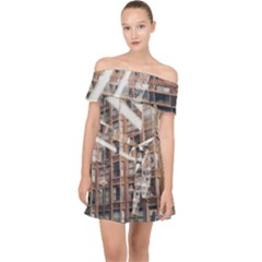 Chicago L Morning Commute Off Shoulder Chiffon Dress by Riverwoman