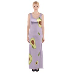 Avocado Green With Pastel Violet Background2 Avocado Pastel Light Violet Maxi Thigh Split Dress by genx