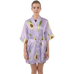 Avocado Green With Pastel Violet Background2 Avocado Pastel Light Violet Quarter Sleeve Kimono Robe by genx