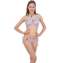 Avocado Green With Pastel Violet Background2 Avocado Pastel Light Violet Cross Front Halter Bikini Set by genx