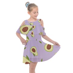Avocado Green With Pastel Violet Background2 Avocado Pastel Light Violet Kids  Shoulder Cutout Chiffon Dress by genx
