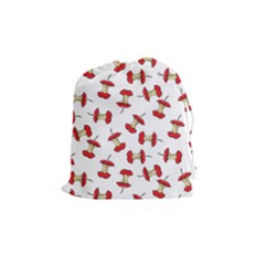 Red Apple Core Funny Retro Pattern Half On White Background Drawstring Pouch (medium) by genx