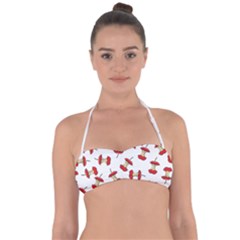 Red Apple Core Funny Retro Pattern Half On White Background Halter Bandeau Bikini Top by genx