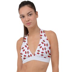 Red Apple Core Funny Retro Pattern Half On White Background Halter Plunge Bikini Top by genx
