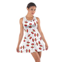 Red Apple Core Funny Retro Pattern Half On White Background Cotton Racerback Dress by genx