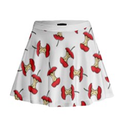 Red Apple Core Funny Retro Pattern Half On White Background Mini Flare Skirt by genx