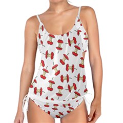 Red Apple Core Funny Retro Pattern Half On White Background Tankini Set by genx